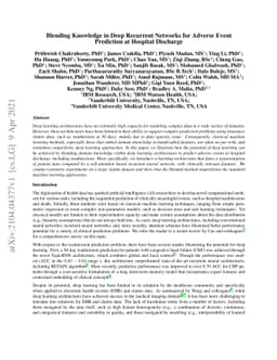 Blending Knowledge in Deep Recurrent Networks for Adverse Event
  Prediction at Hospital Discharge
