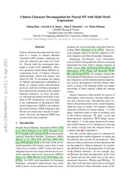 Chinese Character Decomposition for Neural MT with Multi-Word
  Expressions