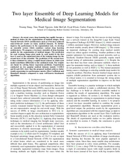 Two layer Ensemble of Deep Learning Models for Medical Image
  Segmentation