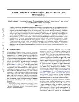 A Deep Learning Based Cost Model for Automatic Code Optimization