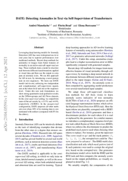 DATE: Detecting Anomalies in Text via Self-Supervision of Transformers