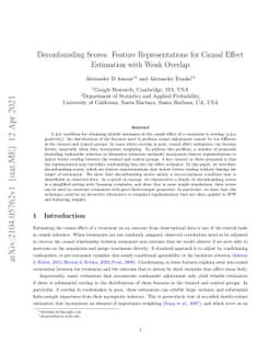 Deconfounding Scores: Feature Representations for Causal Effect
  Estimation with Weak Overlap