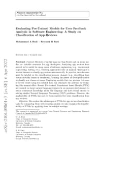 Evaluating Pre-Trained Models for User Feedback Analysis in Software
  Engineering: A Study on Classification of App-Reviews