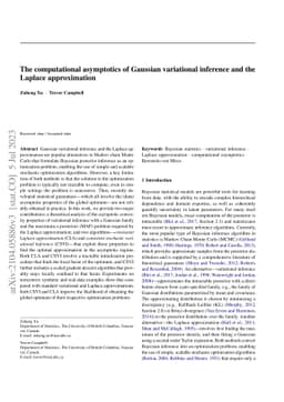 The computational asymptotics of Gaussian variational inference and the
  Laplace approximation