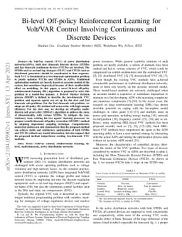 Bi-level Off-policy Reinforcement Learning for Volt/VAR Control
  Involving Continuous and Discrete Devices