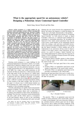 What is the appropriate speed for an autonomous vehicle? Designing a
  Pedestrian Aware Contextual Speed Controller