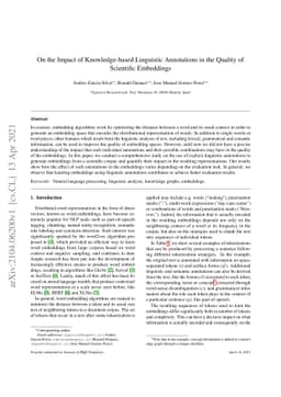 On the Impact of Knowledge-based Linguistic Annotations in the Quality
  of Scientific Embeddings