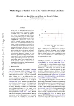 On the Impact of Random Seeds on the Fairness of Clinical Classifiers