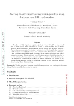 Solving weakly supervised regression problem using low-rank manifold
  regularization