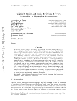 Improved Branch and Bound for Neural Network Verification via Lagrangian
  Decomposition