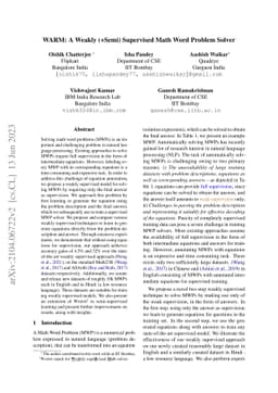 WARM: A Weakly (+Semi) Supervised Model for Solving Math word Problems