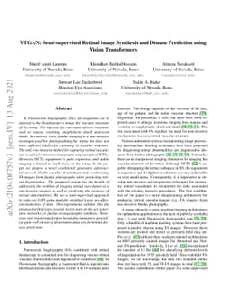 VTGAN: Semi-supervised Retinal Image Synthesis and Disease Prediction
  using Vision Transformers