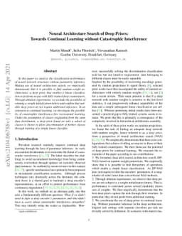 Neural Architecture Search of Deep Priors: Towards Continual Learning
  without Catastrophic Interference