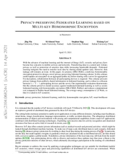 Privacy-preserving Federated Learning based on Multi-key Homomorphic
  Encryption