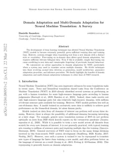 Domain Adaptation and Multi-Domain Adaptation for Neural Machine
  Translation: A Survey