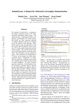 SummScreen: A Dataset for Abstractive Screenplay Summarization