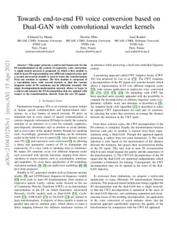 Towards end-to-end F0 voice conversion based on Dual-GAN with
  convolutional wavelet kernels