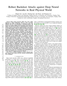 Robust Backdoor Attacks against Deep Neural Networks in Real Physical
  World