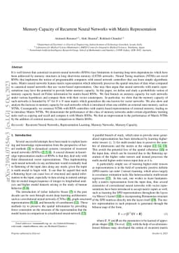 Memory Capacity of Recurrent Neural Networks with Matrix Representation