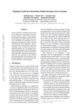Adapting Coreference Resolution Models through Active Learning