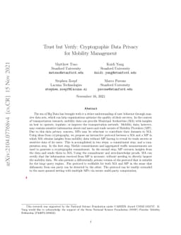 Trust but Verify: Cryptographic Data Privacy for Mobility Management