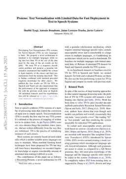Proteno: Text Normalization with Limited Data for Fast Deployment in
  Text to Speech Systems