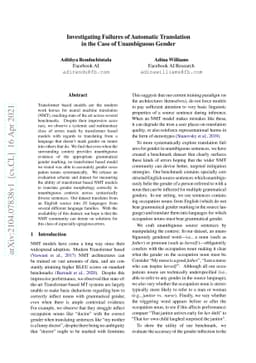 Investigating Failures of Automatic Translation in the Case of
  Unambiguous Gender