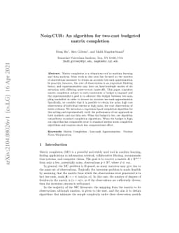 NoisyCUR: An algorithm for two-cost budgeted matrix completion
