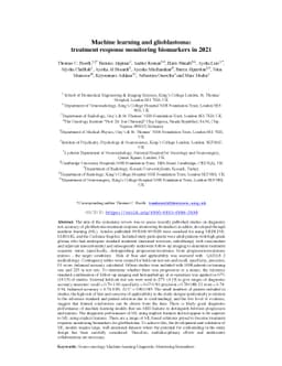 Machine Learning and Glioblastoma: Treatment Response Monitoring
  Biomarkers in 2021