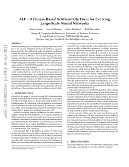 ALF -- A Fitness-Based Artificial Life Form for Evolving Large-Scale
  Neural Networks