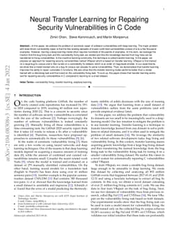 Neural Transfer Learning for Repairing Security Vulnerabilities in C
  Code