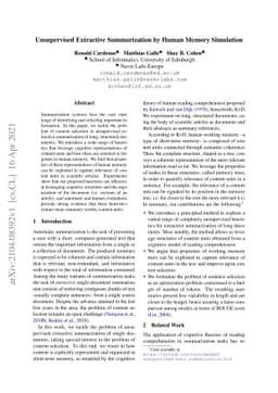 Unsupervised Extractive Summarization by Human Memory Simulation