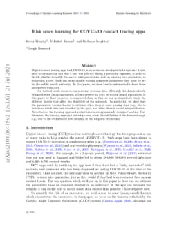Risk score learning for COVID-19 contact tracing apps
