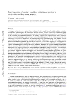 Exact imposition of boundary conditions with distance functions in
  physics-informed deep neural networks