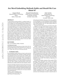 Are Word Embedding Methods Stable and Should We Care About It?