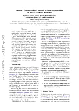 Sentence Concatenation Approach to Data Augmentation for Neural Machine
  Translation