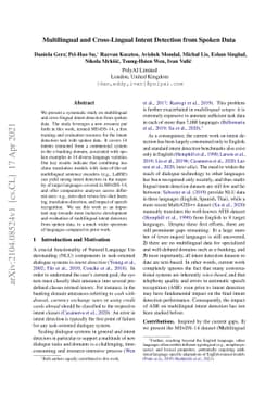 Multilingual and Cross-Lingual Intent Detection from Spoken Data