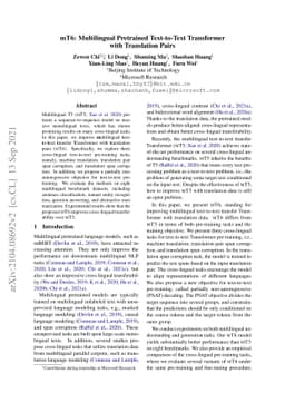 MT6: Multilingual Pretrained Text-to-Text Transformer with Translation
  Pairs