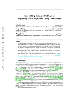 Embedding-Enhanced Giza++: Improving Alignment in Low- and High-
  Resource Scenarios Using Embedding Space Geometry