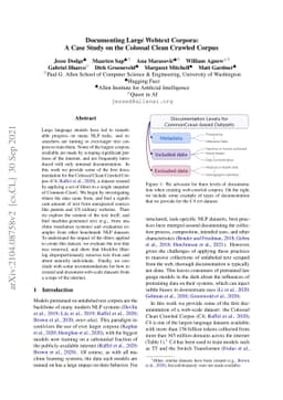 Documenting Large Webtext Corpora: A Case Study on the Colossal Clean
  Crawled Corpus