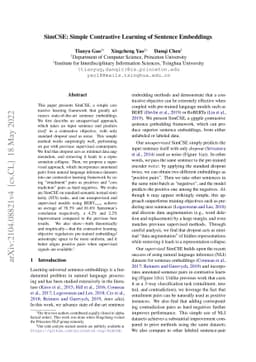 SimCSE: Simple Contrastive Learning of Sentence Embeddings