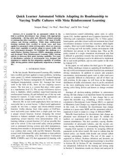 Quick Learner Automated Vehicle Adapting its Roadmanship to Varying
  Traffic Cultures with Meta Reinforcement Learning