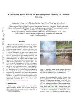 A Two-branch Neural Network for Non-homogeneous Dehazing via Ensemble
  Learning