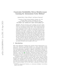 Constraints Satisfiability Driven Reinforcement Learning for Autonomous
  Cyber Defense