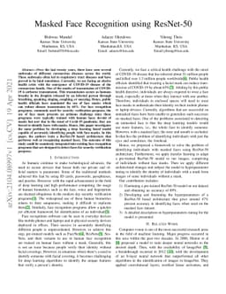 Masked Face Recognition using ResNet-50