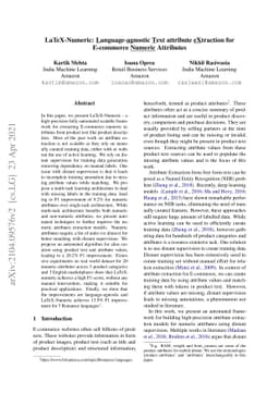 LaTeX-Numeric: Language-agnostic Text attribute eXtraction for
  E-commerce Numeric Attributes