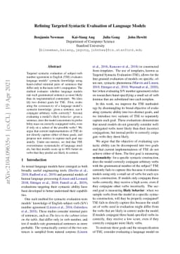 Refining Targeted Syntactic Evaluation of Language Models