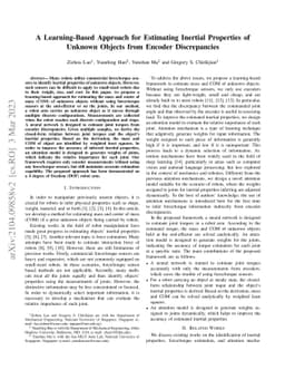 A Learning-Based Approach for Estimating Inertial Properties of Unknown
  Objects from Encoder Discrepancies