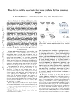 Data-driven vehicle speed detection from synthetic driving simulator
  images
