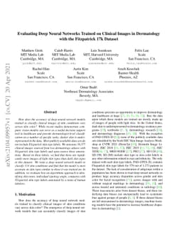 Evaluating Deep Neural Networks Trained on Clinical Images in
  Dermatology with the Fitzpatrick 17k Dataset